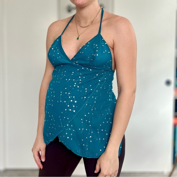 Handmade Y2K Beach Mermaid Fairycore Babydoll Halter Vest Top - Teal - Size S - Picture 2 of 9